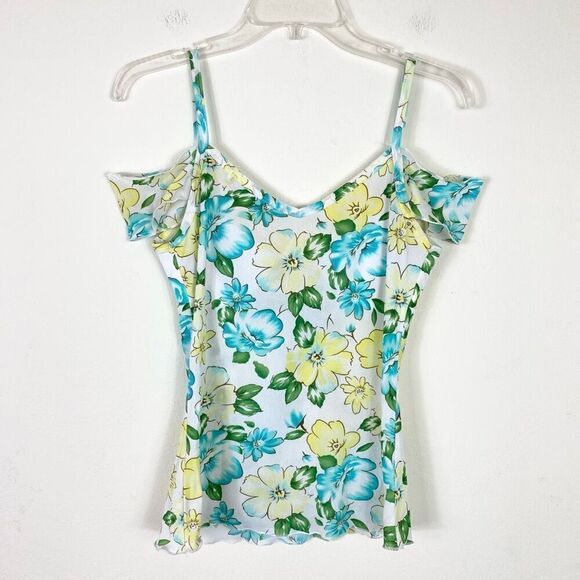 Vintage y2k Charlotte Russe White Floral Pattern Cold Shoulder Blouse Top Size M - Picture 4 of 8